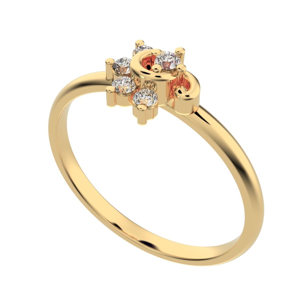 0.075 ct Round Cut Moissanite dainty Minimalist half moon eye halo floral cluster 14K / 18K Solid Yellow Gold everyday ring
