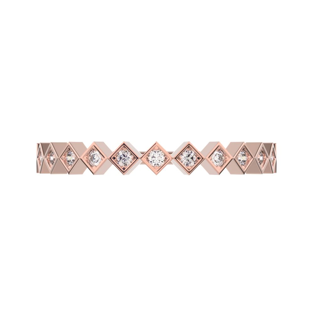 0.13Ct Round Cut Simulated Clear Diamond Minimalist Stackable Half Eternity bezel square 14K / 18K Solid Rose Gold everyday wedding band