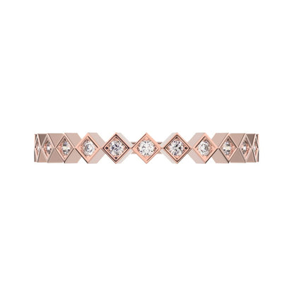 0.13Ct Round Cut Simulated Clear Diamond Minimalist Stackable Half Eternity bezel square 14K / 18K Solid Rose Gold everyday wedding band