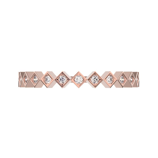 0.13 ct Round Cut Moissanite dainty Minimalist Stackable Half Eternity bezel square 14K / 18K Solid Rose Gold everyday wedding band