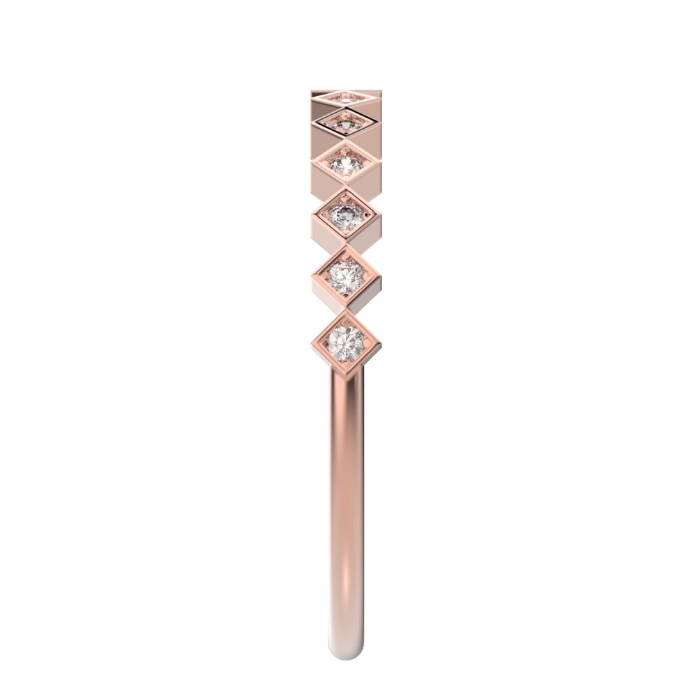 0.13Ct Round Cut Simulated Clear Diamond Minimalist Stackable Half Eternity bezel square 14K / 18K Solid Rose Gold everyday wedding band