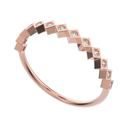 0.13Ct Round Cut Simulated Clear Diamond Minimalist Stackable Half Eternity bezel square 14K / 18K Solid Rose Gold everyday wedding band