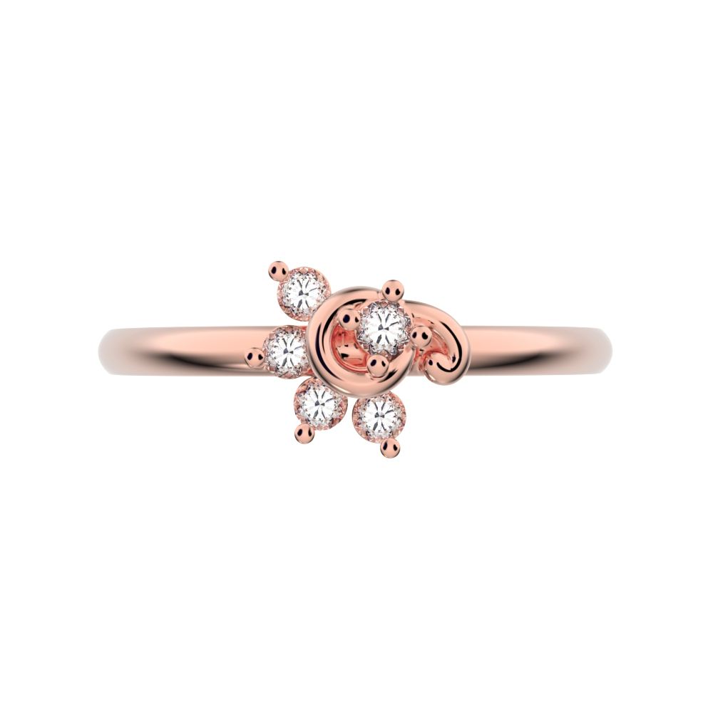 0.075 ct Round Cut Moissanite dainty Minimalist half moon eye halo floral cluster 14K / 18K Solid Rose Gold everyday ring