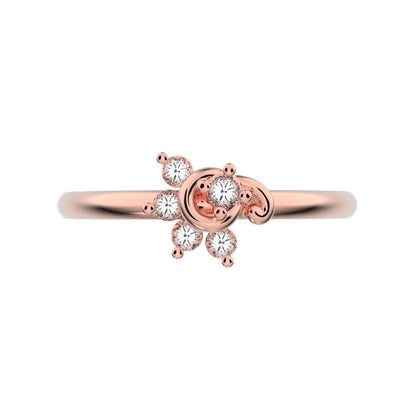 0.075 ct Round Cut Moissanite dainty Minimalist half moon eye halo floral cluster 14K / 18K Solid Rose Gold everyday ring