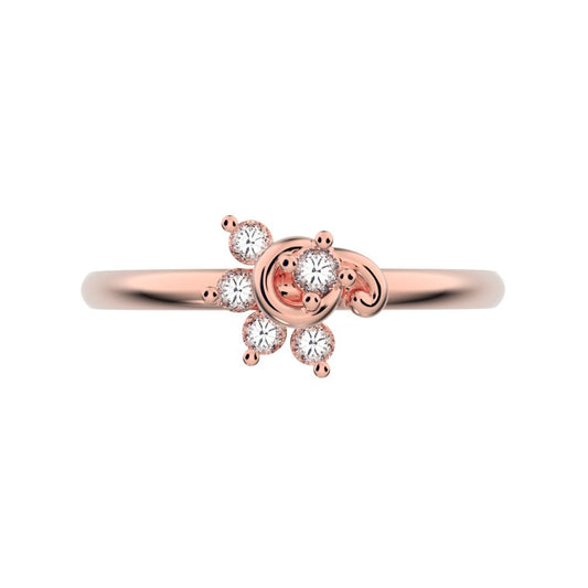 0.075 ct Round Cut Moissanite dainty Minimalist half moon eye halo floral cluster 14K / 18K Solid Rose Gold everyday ring