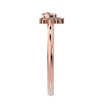0.075 ct Round Cut Simulated Clear Diamond dainty Minimalist half moon eye halo floral cluster 14K / 18K Solid Rose Gold everyday ring