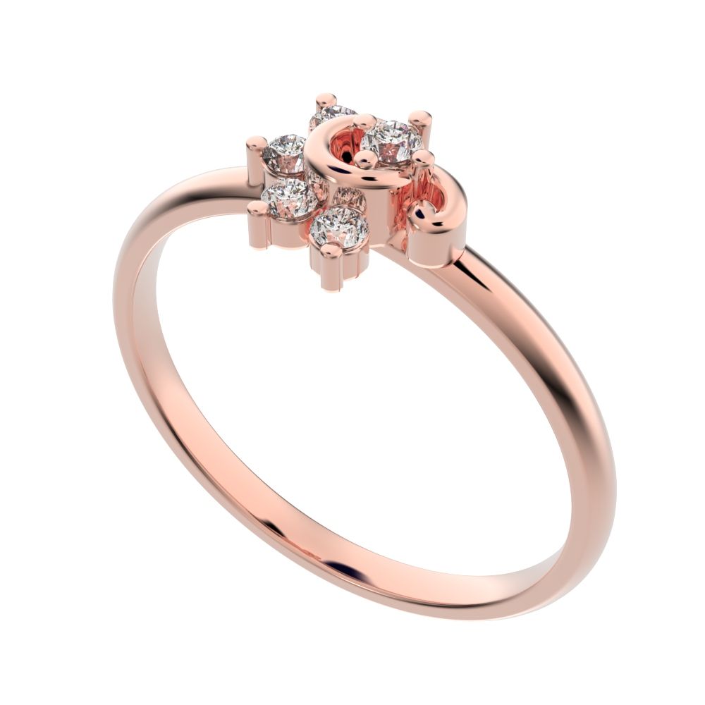 0.075 ct Round Cut Moissanite dainty Minimalist half moon eye halo floral cluster 14K / 18K Solid Rose Gold everyday ring