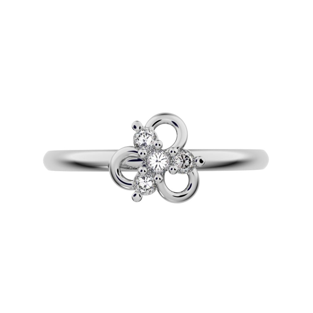 0.08 ct Round Cut Simulated Clear Diamond dainty Minimalist halo floral clover leaf 14K / 18K Solid White Gold everyday ring