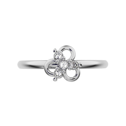0.08 ct Round Cut Simulated Clear Diamond dainty Minimalist halo floral clover leaf 14K / 18K Solid White Gold everyday ring