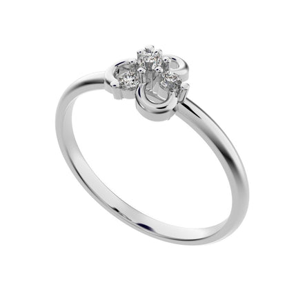 0.08 ct Round Cut Simulated Clear Diamond dainty Minimalist halo floral clover leaf 14K / 18K Solid White Gold everyday ring