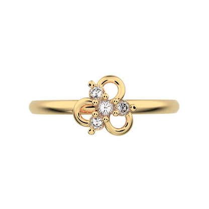 0.08 ct Round Cut Simulated Clear Diamond dainty Minimalist halo floral clover leaf 14K / 18K Solid Yellow Gold everyday ring