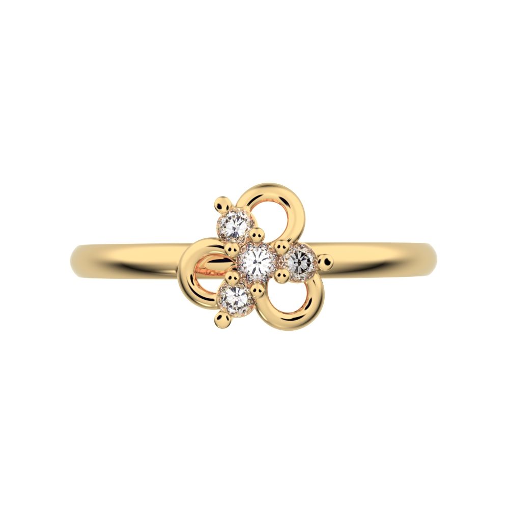 0.08 ct Round Cut Moissanite dainty Minimalist cluster halo floral cluster clover leaf 14K / 18K Solid Yellow Gold everyday ring