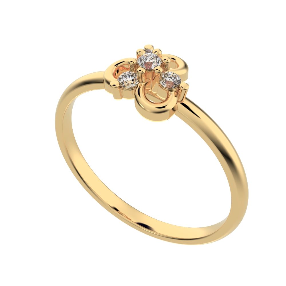 0.08 ct Round Cut Simulated Clear Diamond dainty Minimalist halo floral clover leaf 14K / 18K Solid Yellow Gold everyday ring