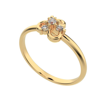 0.08 ct Round Cut Simulated Clear Diamond dainty Minimalist halo floral clover leaf 14K / 18K Solid Yellow Gold everyday ring