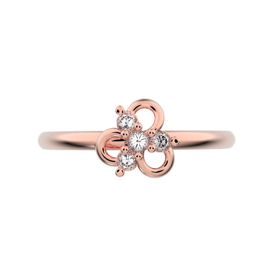 0.08 ct Round Cut Moissanite dainty Minimalist cluster halo floral cluster clover leaf 14K / 18K Solid Rose Gold everyday ring