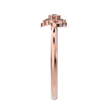 0.08 ct Round Cut Simulated Clear Diamond dainty Minimalist cluster halo floral cluster clover leaf 14K / 18K Solid Rose Gold everyday ring