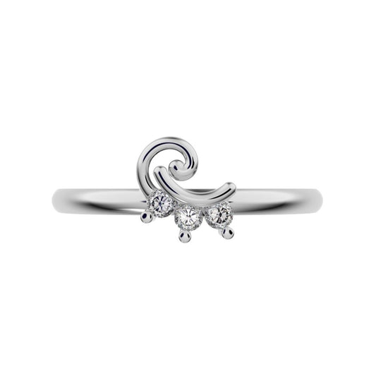 0.045 ct Round Cut Moissanite dainty Minimalist 3 stone eye cluster floral Abstract 14K / 18K Solid White Gold everyday ring