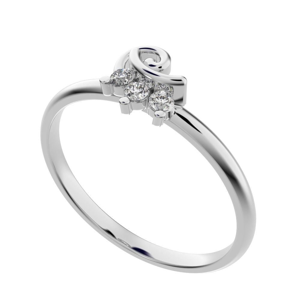 0.045 ct Round Cut Moissanite dainty Minimalist 3 stone eye cluster floral Abstract 14K / 18K Solid White Gold everyday ring