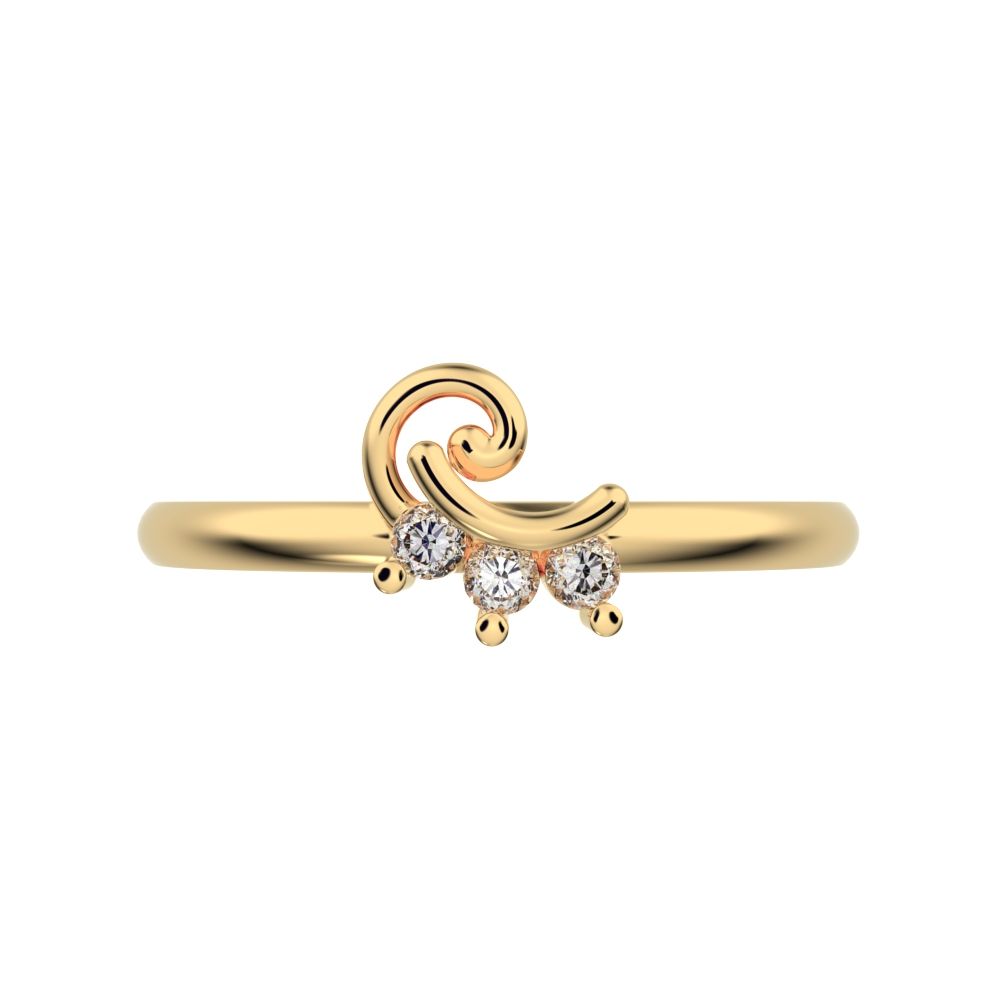0.045 ct Round Cut Simulated Clear Diamond dainty Minimalist 3 stone eye cluster floral Abstract 14K / 18K Solid Yellow Gold everyday ring
