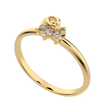 0.045 ct Round Cut Moissanite dainty Minimalist 3 stone eye cluster floral Abstract 14K / 18K Solid Yellow Gold everyday ring