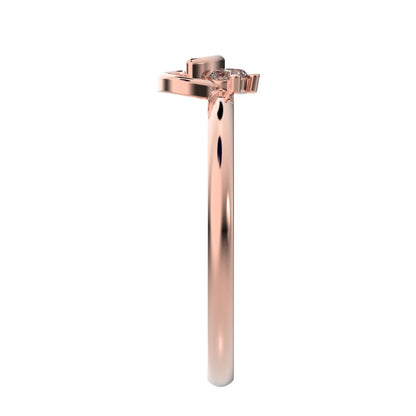 0.045 ct Round Cut Simulated Clear Diamond dainty Minimalist 3 stone eye cluster floral Abstract 14K / 18K Solid Rose Gold everyday ring