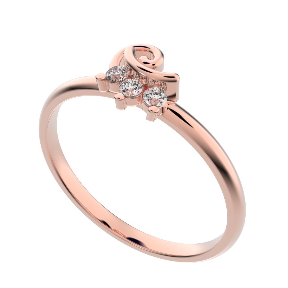 0.045 ct Round Cut Simulated Clear Diamond dainty Minimalist 3 stone eye cluster floral Abstract 14K / 18K Solid Rose Gold everyday ring