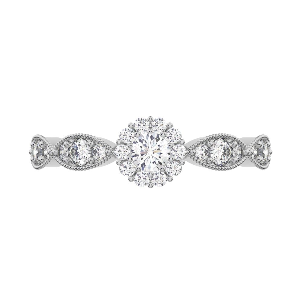 0.45 ct Round Cut Moissanite dainty Minimalist halo eye thing light 14K / 18K Solid White Gold everyday ring