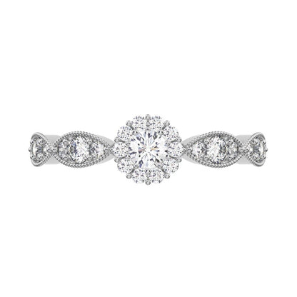 0.45 ct Round Cut Moissanite dainty Minimalist halo eye thing light 14K / 18K Solid White Gold everyday ring