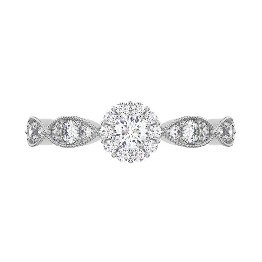 0.45 ct Round Cut Moissanite dainty Minimalist halo eye thing light 14K / 18K Solid White Gold everyday ring