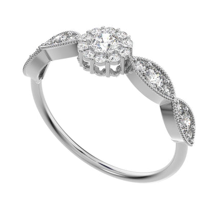 0.45 ct Round Cut Simulated Clear Diamond dainty Minimalist halo eye thing light 14K / 18K Solid White Gold everyday ring