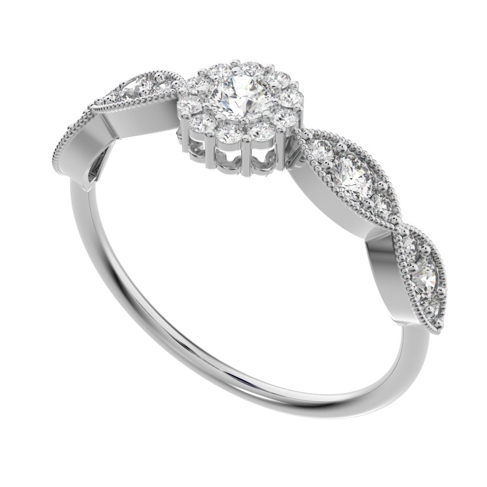 0.45 ct Round Cut Moissanite dainty Minimalist halo eye thing light 14K / 18K Solid White Gold everyday ring