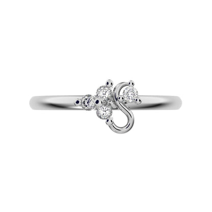 0.06 ct Round Cut Simulated Clear Diamond dainty Minimalist 3 stone eye cluster floral Abstract 14K / 18K Solid White Gold everyday ring