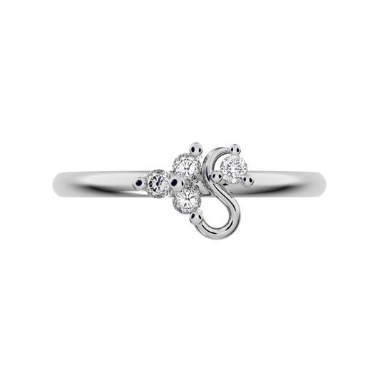0.06 ct Round Cut Simulated Clear Diamond dainty Minimalist 3 stone eye cluster floral Abstract 14K / 18K Solid White Gold everyday ring