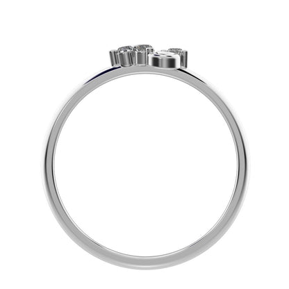 0.06 ct Round Cut Moissanite dainty Minimalist 3 stone eye cluster floral Abstract 14K / 18K Solid White Gold everyday ring