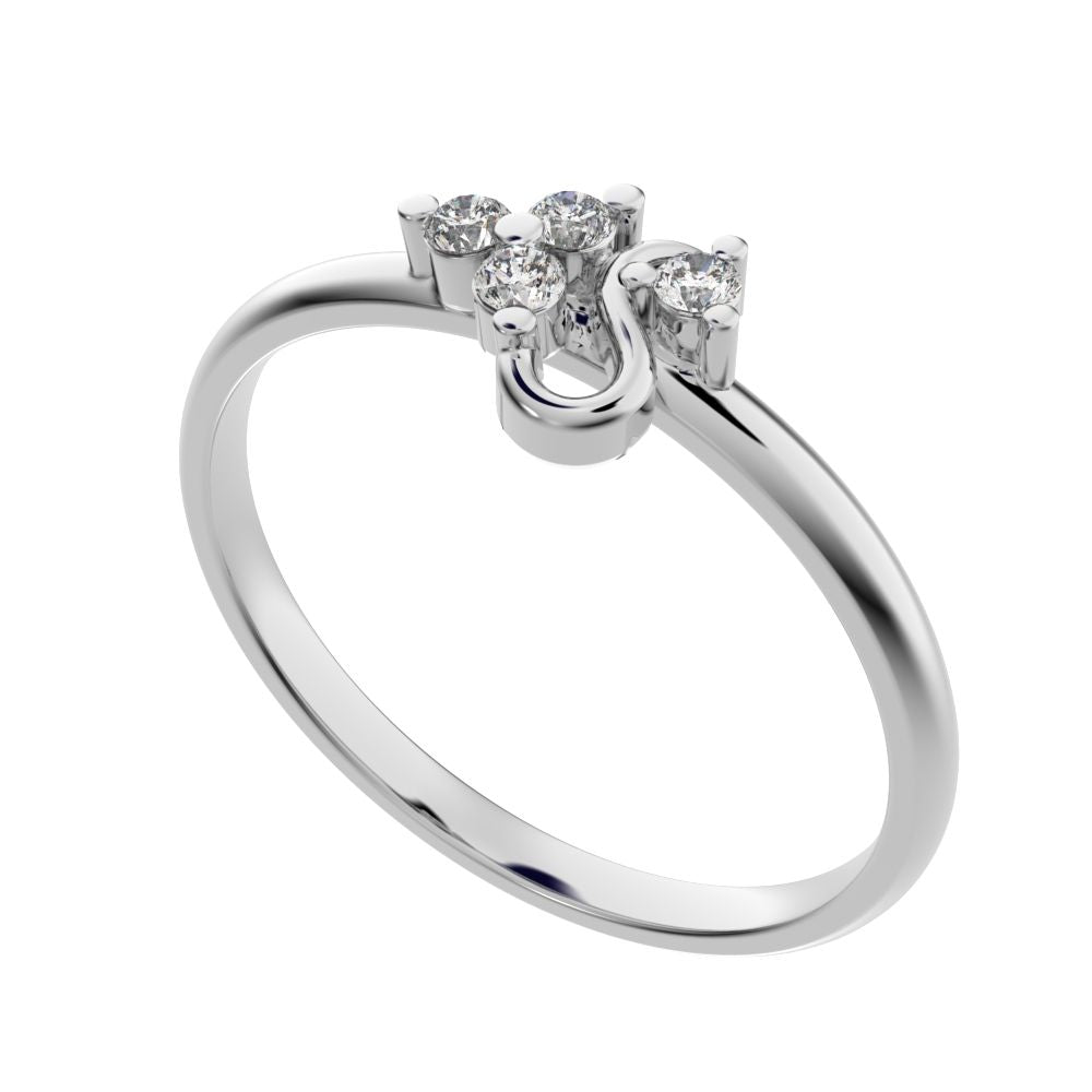 0.06 ct Round Cut Moissanite dainty Minimalist 3 stone eye cluster floral Abstract 14K / 18K Solid White Gold everyday ring