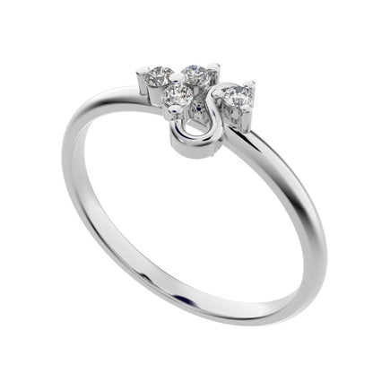0.06 ct Round Cut Moissanite dainty Minimalist 3 stone eye cluster floral Abstract 14K / 18K Solid White Gold everyday ring