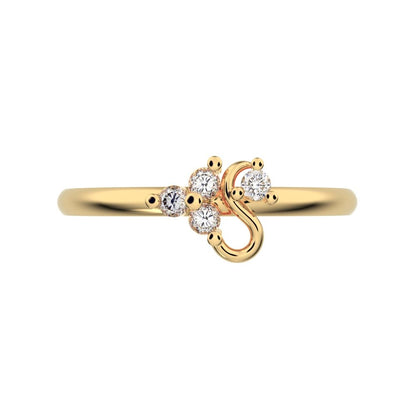 0.06 ct Round Cut Simulated Clear Diamond dainty Minimalist 3 stone eye cluster floral Abstract 14K / 18K Solid Yellow Gold everyday ring