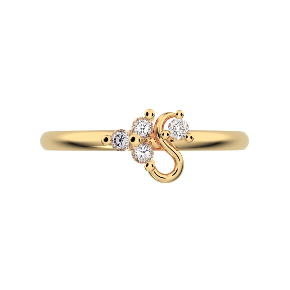0.06 ct Round Cut Moissanite dainty Minimalist 3 stone eye cluster floral Abstract 14K / 18K Solid Yellow Gold everyday ring