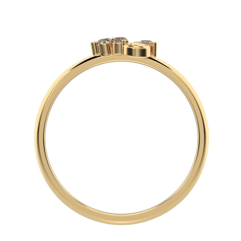 0.06 ct Round Cut Moissanite dainty Minimalist 3 stone eye cluster floral Abstract 14K / 18K Solid Yellow Gold everyday ring