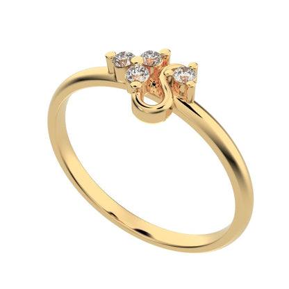 0.06 ct Round Cut Simulated Clear Diamond dainty Minimalist 3 stone eye cluster floral Abstract 14K / 18K Solid Yellow Gold everyday ring