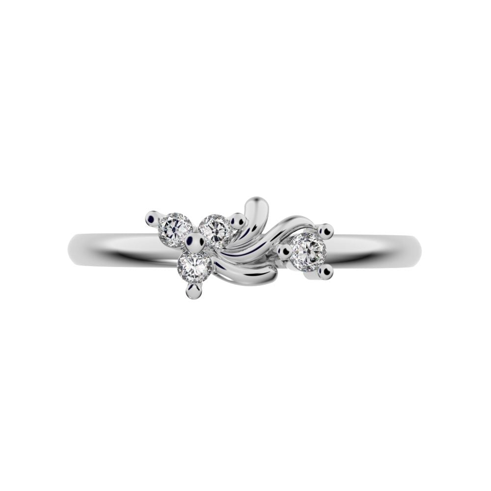 0.06 ct Round Cut Moissanite dainty Minimalist 3 stone eye cluster floral Abstract 14K / 18K Solid White Gold everyday ring