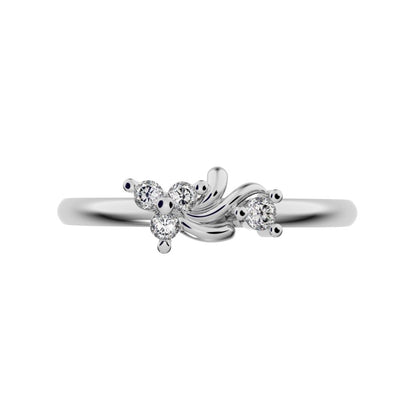 0.06 ct Round Cut Moissanite dainty Minimalist 3 stone eye cluster floral Abstract 14K / 18K Solid White Gold everyday ring