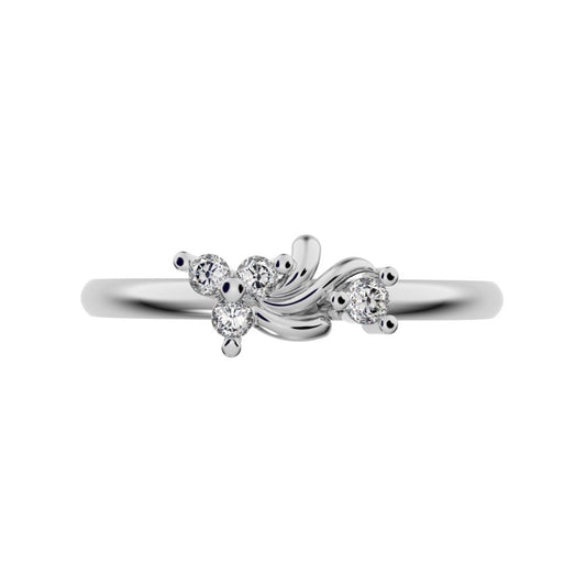 0.06 ct Round Cut Moissanite dainty Minimalist 3 stone eye cluster floral Abstract 14K / 18K Solid White Gold everyday ring