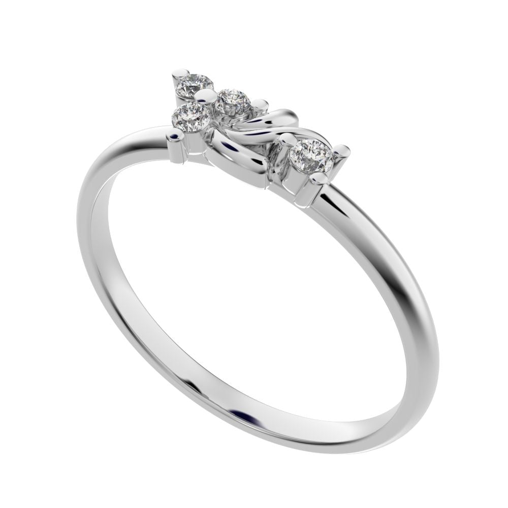 0.06 ct Round Cut Moissanite dainty Minimalist 3 stone eye cluster floral Abstract 14K / 18K Solid White Gold everyday ring