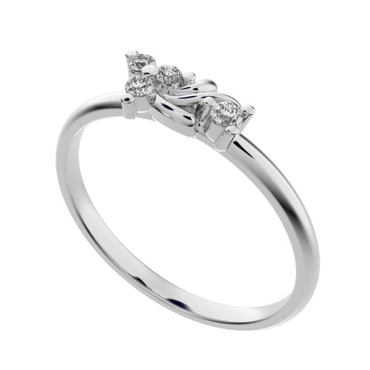 0.06 ct Round Cut Moissanite dainty Minimalist 3 stone eye cluster floral Abstract 14K / 18K Solid White Gold everyday ring