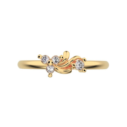 0.06 ct Round Cut Simulated Clear Diamond dainty Minimalist 3 stone eye cluster floral Abstract 14K / 18K Solid Yellow Gold everyday ring