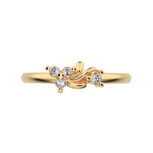 0.06 ct Round Cut Simulated Clear Diamond dainty Minimalist 3 stone eye cluster floral Abstract 14K / 18K Solid Yellow Gold everyday ring