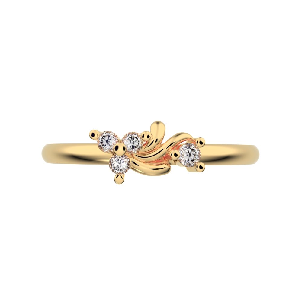 0.06 ct Round Cut Moissanite dainty Minimalist 3 stone eye cluster floral Abstract 14K / 18K Solid Yellow Gold everyday ring