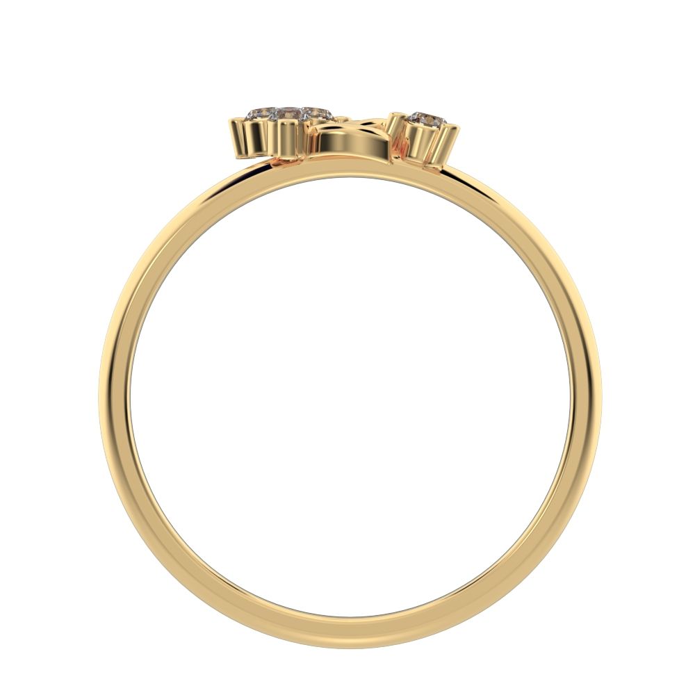 0.06 ct Round Cut Moissanite dainty Minimalist 3 stone eye cluster floral Abstract 14K / 18K Solid Yellow Gold everyday ring