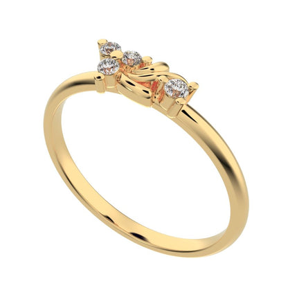 0.06 ct Round Cut Moissanite dainty Minimalist 3 stone eye cluster floral Abstract 14K / 18K Solid Yellow Gold everyday ring